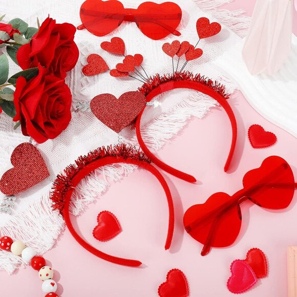 Valentine Party Accessories 6pcs Glitter Red Heart Boppers & Eyeglasses Sets - Picture 4 of 7